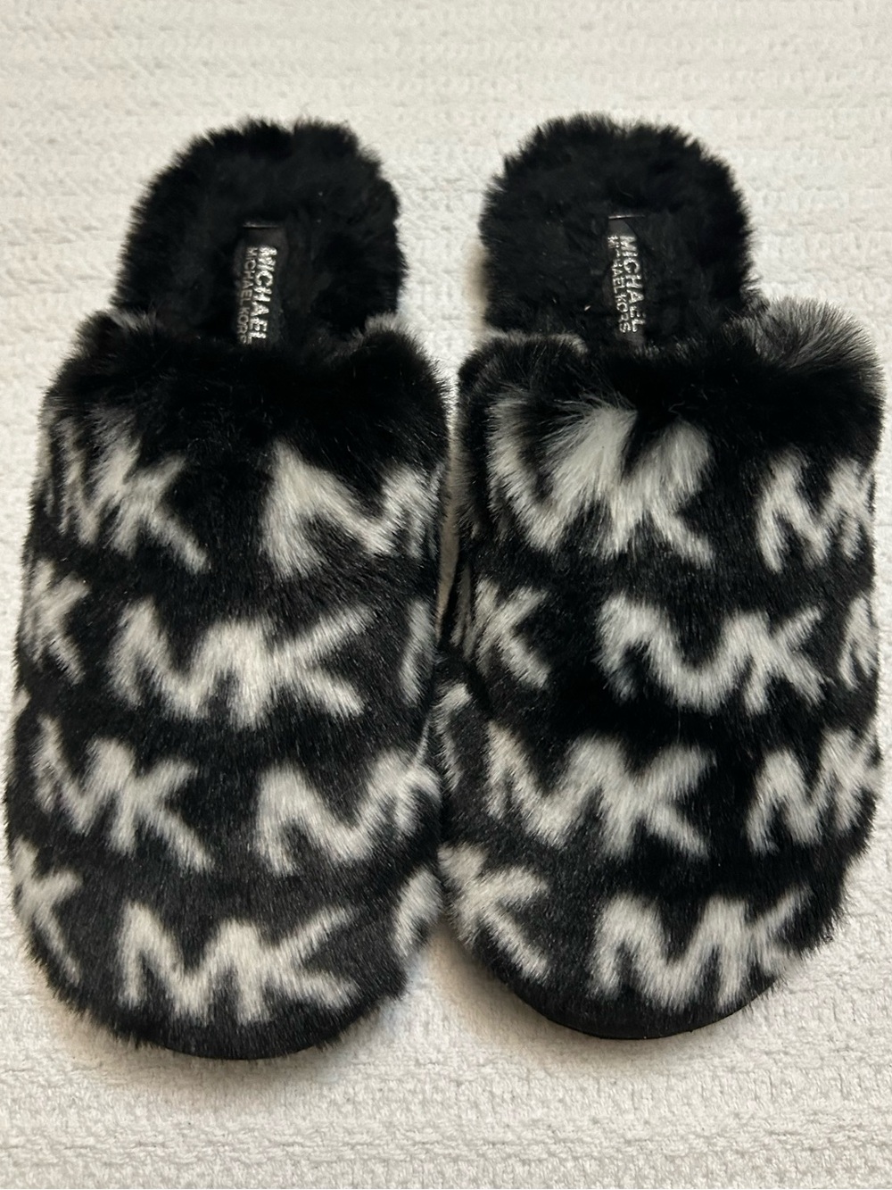 New- Michael Kors Black & White Faux Fur  Slide Slippers